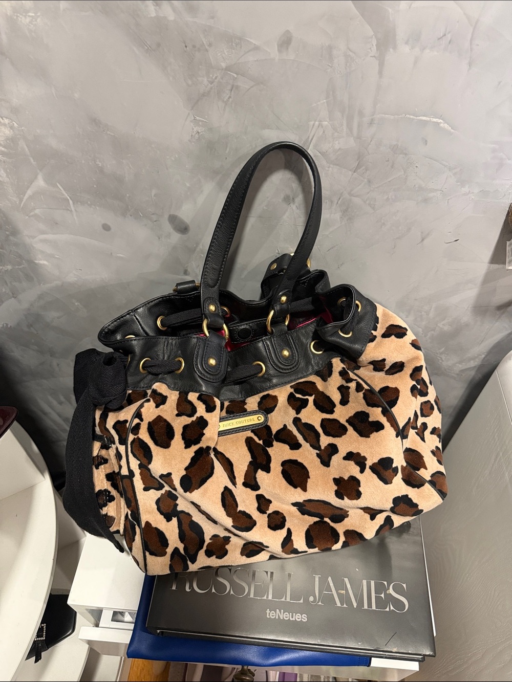Juicy Couture Leopard Print Shoulder Bag with Black Trim
